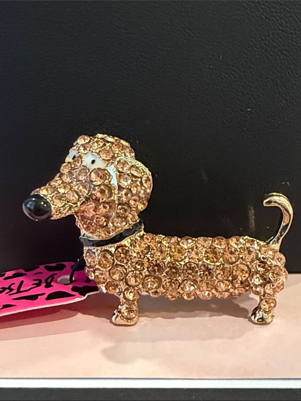 Betsey Johnson | Gold & Crystal Dachshund Dog Brooch 🌭